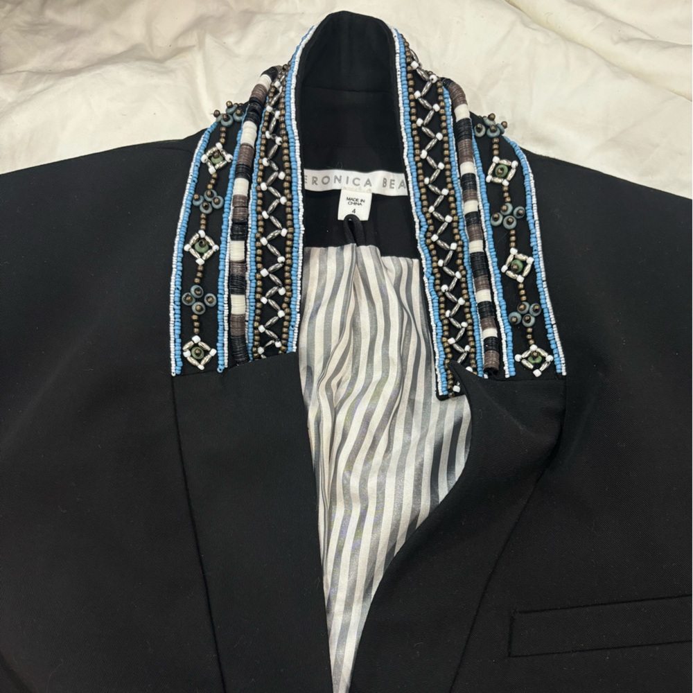 Veronica Beard Black Beaded Collar Blazer